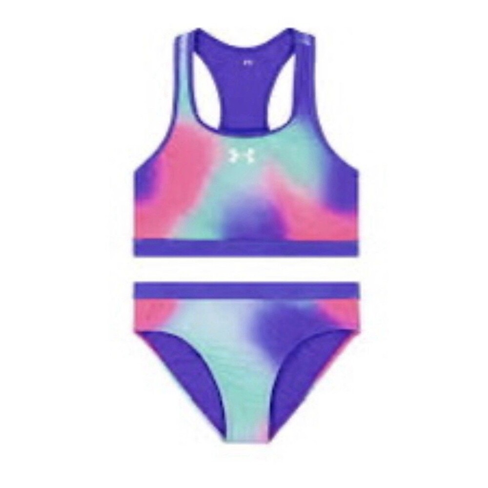 Girls Under Armour UA Polka Party Blur Racer Midkini Top & Bottoms Set Size 14